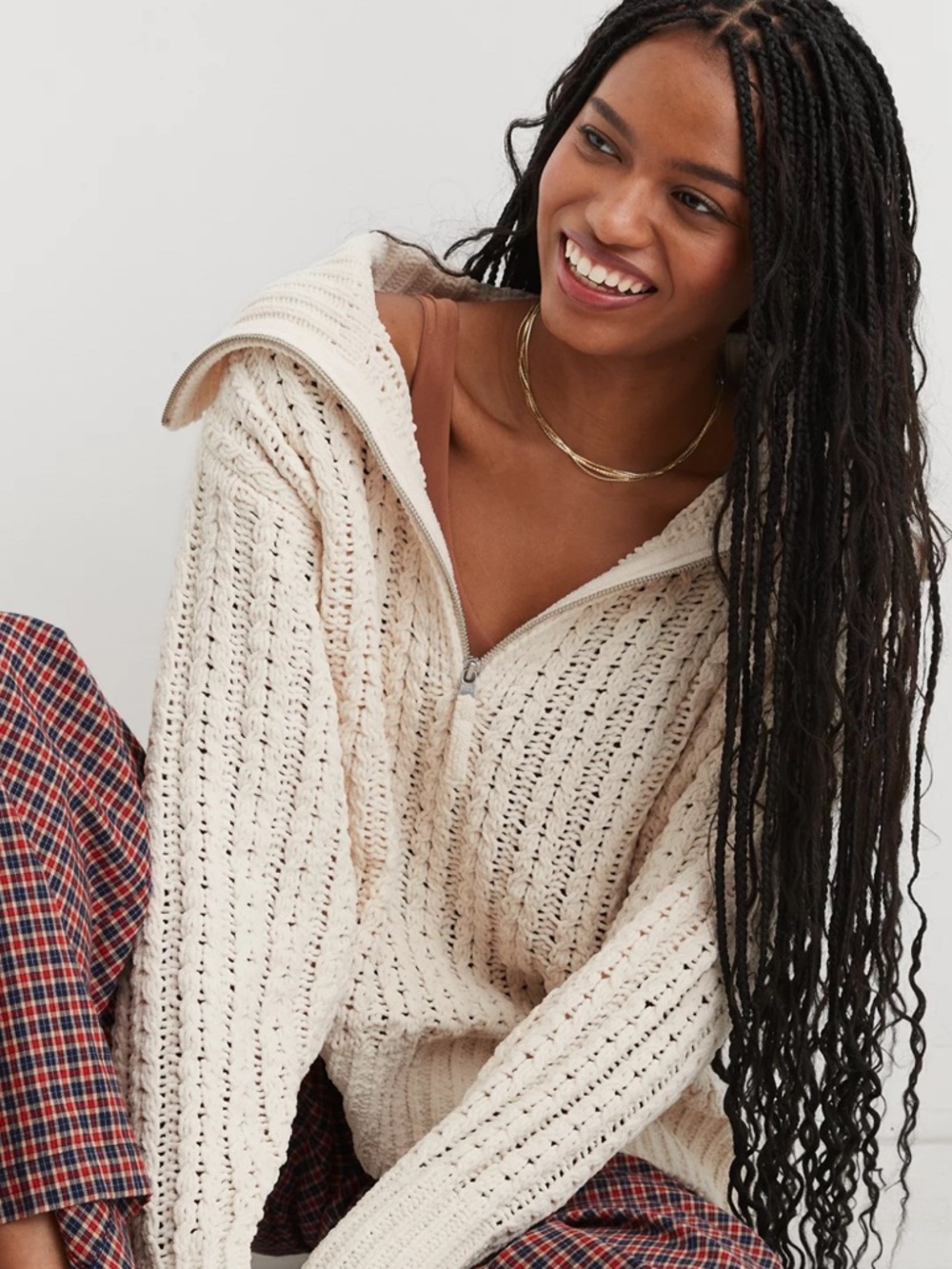 Aerie Cable Car Quarter Zip Sweater